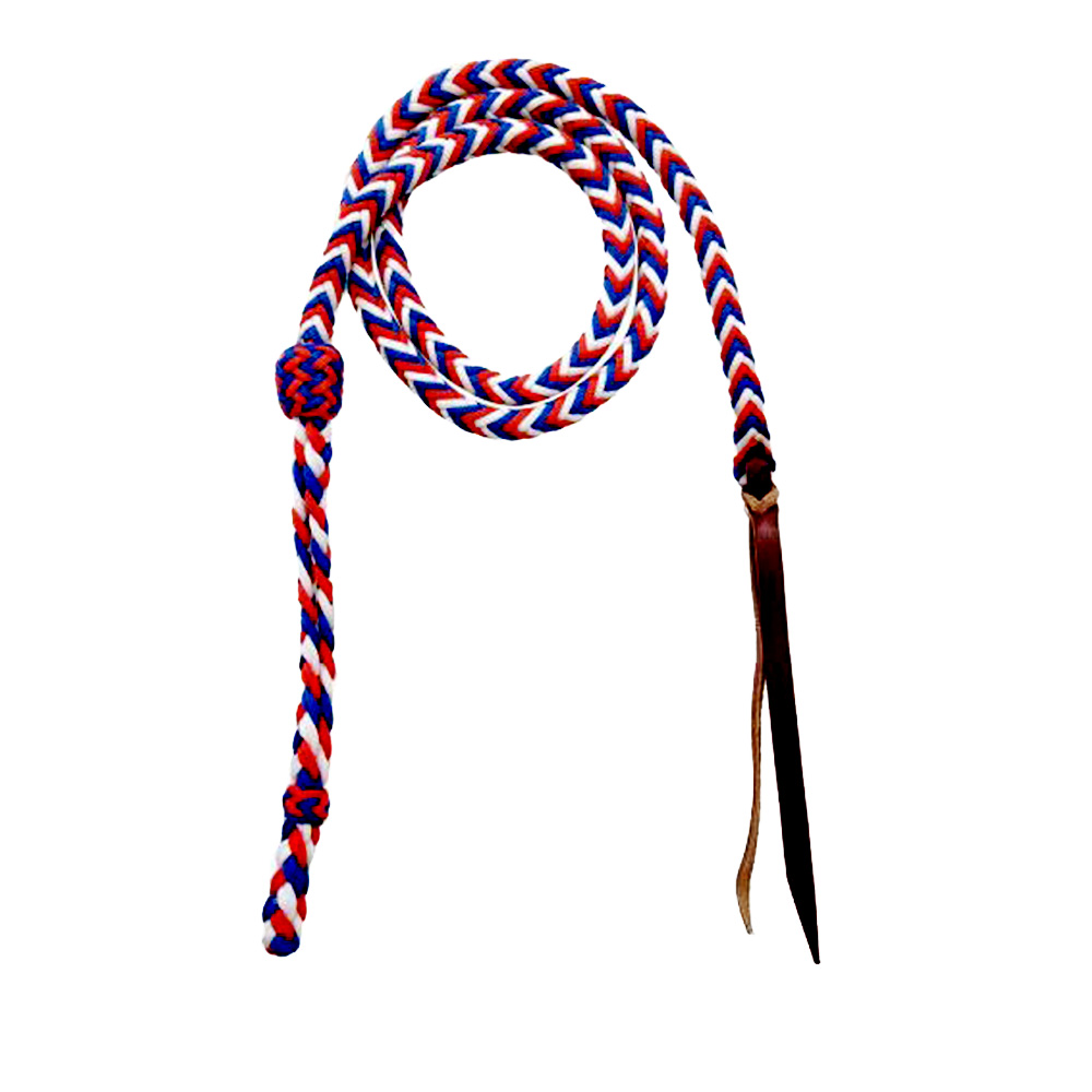 Western Horse Barrel Racing Leather Over and Under whip w/Red White Blue Beading 