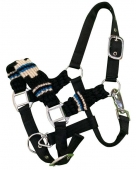 Showman Pony Wool String Black Nylon Halter - Black/Tan