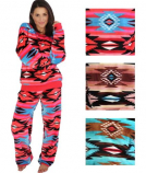 Ladies Aztec 2 Piece Velour Crewneck Pajama Set