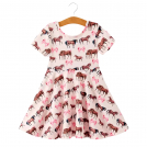 Girls Western Horse Print Twirl Dress Short Sleeve