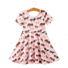 Girls Western Horse Print Twirl Dress Short Sleeve