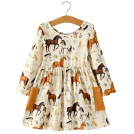Western Horse Print Long Sleeve Dress