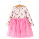 Western Horse Print Girls Dress Tulle Ruffle Long Sleeve