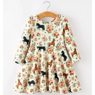 Western Floral Horse Print Girls Long Sleeve Twirl Dress