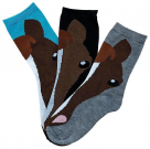 Horse Face Crew Socks - Blue/Black/Grey - 3 Pack