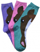 Horse Face Crew Socks - Purple/Pink/Teal - 3 Pack