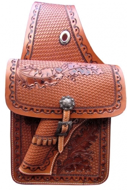 Showman Tooled leather horn bag. 
