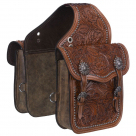 Tough-1 Floral and Oak Leaf Tooled Saddle Bag