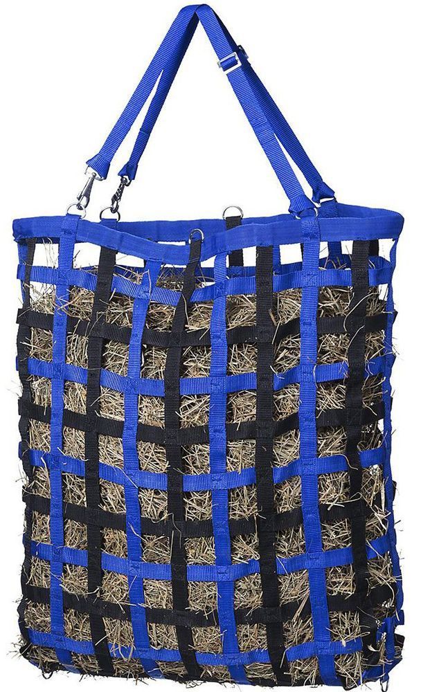 Showman SLOW FEED Round HAY TOTE Webbed 2" x 2" Nylon Squares & Solid Bottom 