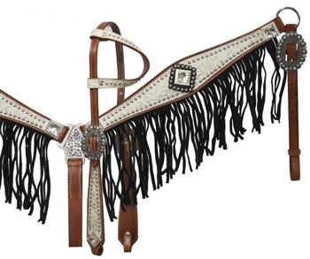 Showman Patriotic Metallic Fringe Headstall and Breast Collar Set for sale online