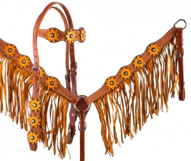 Showman Hand Painted Sunflower Leather Headstall & Breast Collar Set w/Sunflower Conchos
