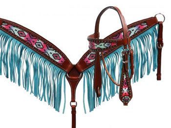 Showman Crystal Rhinestone Headstall & Breast Collar Set w/Blue Inlay & Reins New Horse TACK!