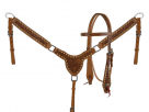 Showman Floral Rawhide Buckstitch Gladiator Style Browband Headstall and Breast Collar Set