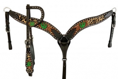 Showman Cheetah Headstall & Breast Collar Set w/ Painted Cactus Accents 