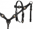 Showman Headstall, Breast Collar, Reins Set With Silver Conchos
