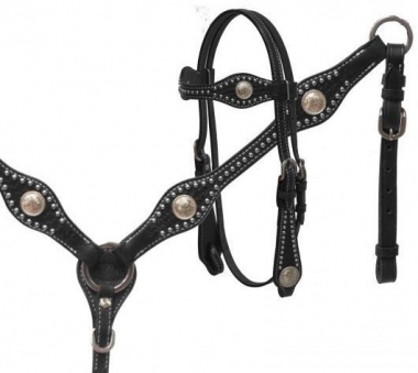 Showman MINIATURE Silver Studded Leather Bridle Headstall Breast Collar Set 