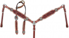 Showman One-Ear Headstall, Breast Collar, Reins Set With  Barrel Racer Conchos And Rawhide Lacing