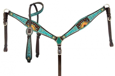 Showman Pony Hand Painted Sunflower Leather Headstall & Breast Collar Set