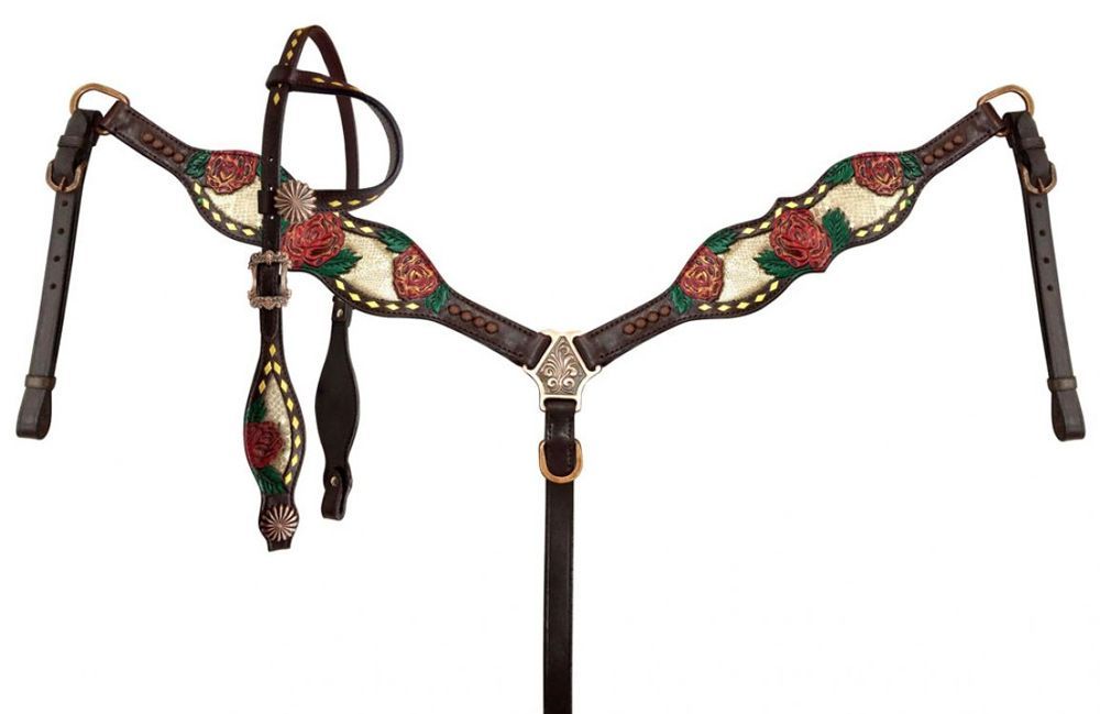 Collier De Poitrail  Breast Collar  En Cuir De Vache Avec Poils Marque Showman 751728