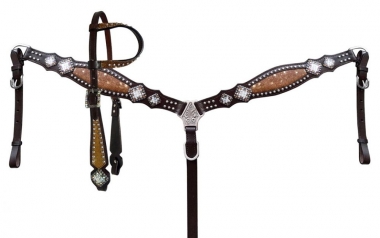 Showman ® Hair on cowhide inlay headstall and breast collar. main image 1