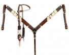 Showman One Ear Headstall, Breast Collar And Contest Reins Set With Hair On Cowhide