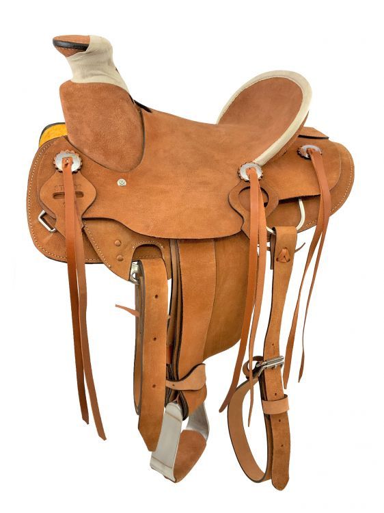 Youth Wade Style Roughout Hardseat Saddle With Rawhide Accents 13 Inch Chicks Discount Saddlery