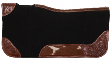 Showman Tooled Cowhide Contoured Black Felt Saddle Pad - 31x32