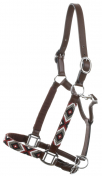 Adjustable Leather Halter with Beaded Overlay