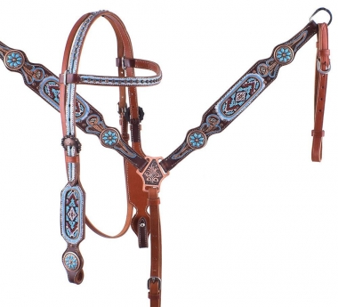NEW HORSE TACK! Showman Headstall and Breast Collar Set with Beaded Inlay 