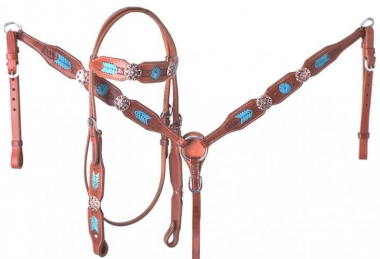 Turquoise Rawhide Western Headstall and Breast Collar 