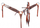 Showman Hair On Cowhide Inlay Headstall, Breast Collar, Reins Set With Copper Beading