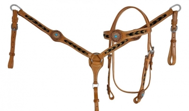 Showman ®  Browband beaded Browband Headstall and Breast collar Set w/ 3D leather painted flower accents. main image 0
