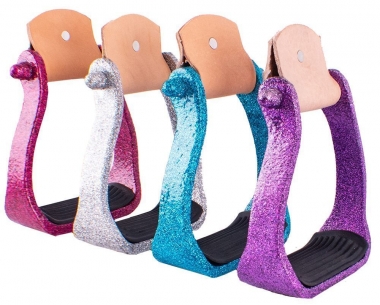 Showman ® Pony/Youth polished aluminum stirrup with multi colored unicorn and star print. main image 1