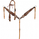 Showman Floral Tooled One Ear Headstall and Breastcollar Set with Copper Conchos