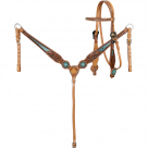 Showman Leather Everglade Browband Headstall and Breastcollar Set with Gator Inlay