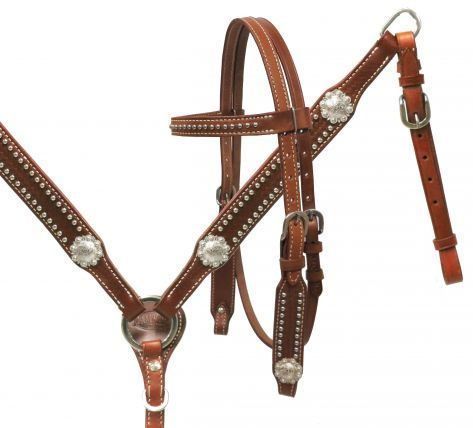 Breast Collar Medium Western Saddle Horse Leather Tack Set Bridle Headstall 