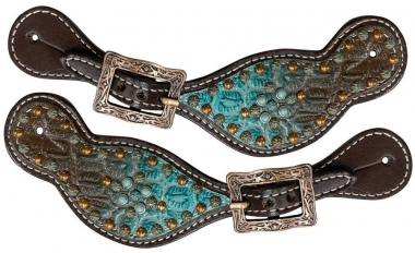 Rafter T Ranch Co. Ladies Spur Straps with Chocolate Gator Overlay and Studs main image 1