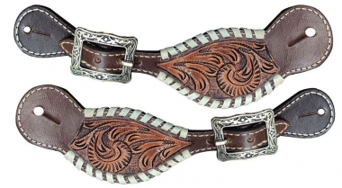 NEW! Showman Pink and Teal Beaded Ladies Spur Straps with bling conchos main image 0