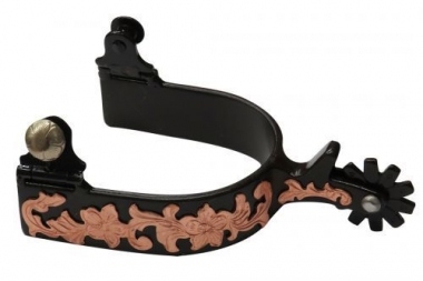 Showman ® brown steel spur with engraved copper studs and silver studs.