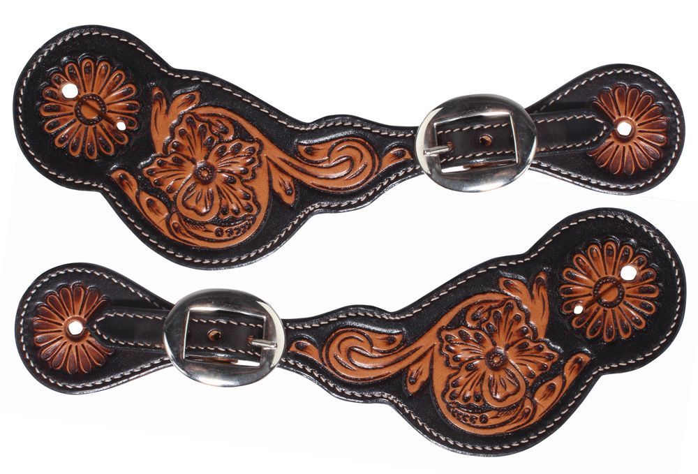 D.A Brand Ladies' Tooled Shaped Spur Straps Light Oil Horse Tack 