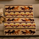 Running Horse Reversible 2 Ply Blanket – Beige - 50 X 60 Inch