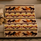 Running Horse Reversible 2 Ply Blanket – Beige - 50 X 60 Inch