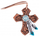 Showman Leather Tie On Cross With Turquoise Feather