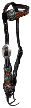 Rafter T Ranch Co. Turquoise Washed Slip Ear Headstall with Buffalo Nickel Conchos