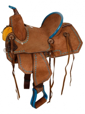 Dark Brown Horse Western Barrel Leather Saddle Rough Out Seat Headstall /& Breast