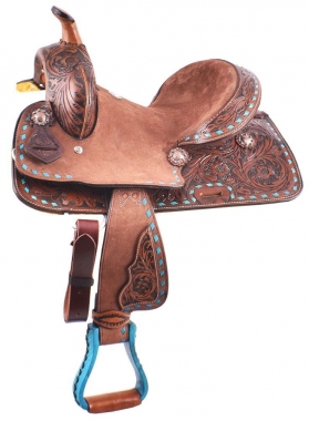Selle de cheval de couleur bleue, pour adultes, jeunes, enfants - Western Horse Barrel Saddle Leather Tack Set (siège de 25,4 cm
