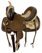 Double T Youth Barrel Style Saddle With Hard Seat And Hair On Cowhide- 12 In