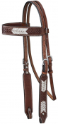 Tough-1 Vaquero Tooled Browband Headstall With White Rawhide Basketweave Accents