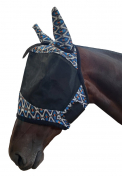 Rugged Ride Pleated Fine Mesh Fly Mask With Ears - Blue Orange Aztec