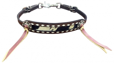 New! Showman ® Hair on cowhide Leather wither strap with black rawhide lacing. main image 1